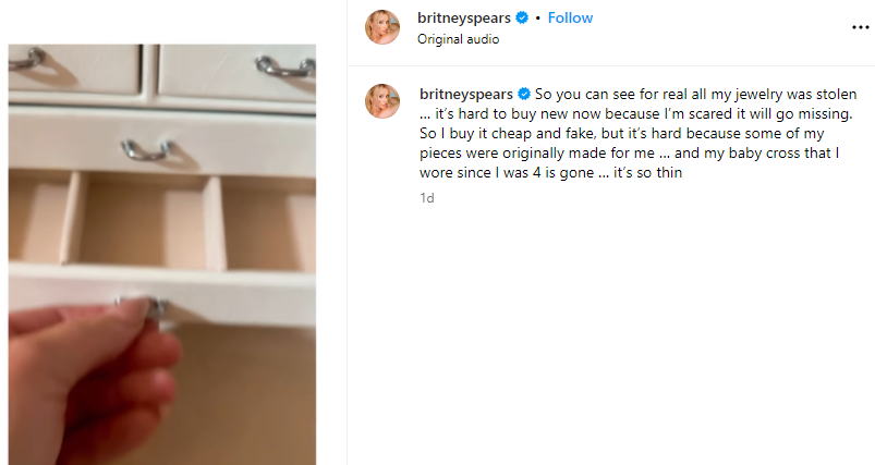 Britney Spears Says Someone Stole Her Jewelry ...No Police Report Filed